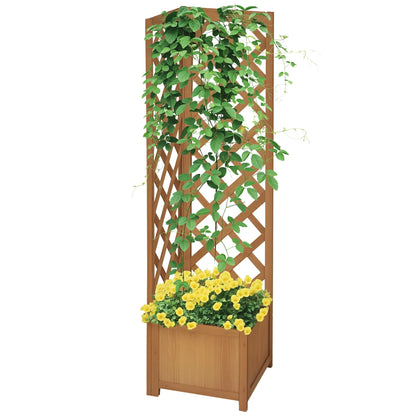 Wood Planter Raised Garden Bed With Trellis, 16" x 16" x 57", Brown Wooden Planter Boxes at Gallery Canada