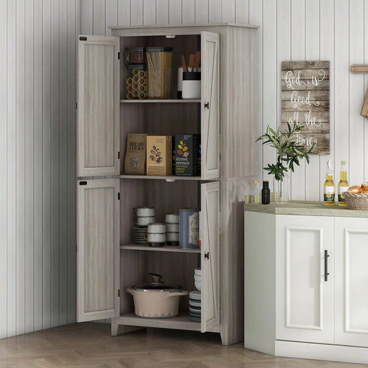 72" Freestanding Storage Cabinet, Kitchen Pantry with Doors, Shelves, Grey Kitchen Pantry Cabinets Grey at Gallery Canada