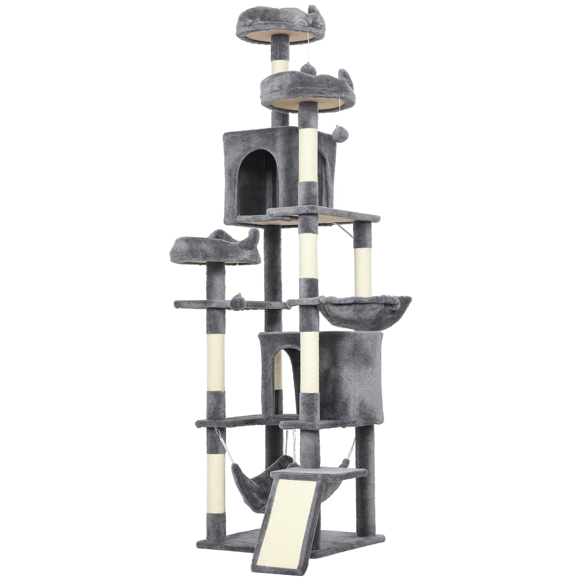 76" Large Cat Tree, 8 Scratching Posts, 3 Plush Beds, 2 Hammocks, Dark Grey Cat Towers Dark Grey, Off-White at Gallery Canada