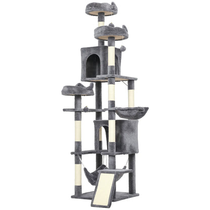 76" Large Cat Tree, 8 Scratching Posts, 3 Plush Beds, 2 Hammocks, Dark Grey Cat Towers Dark Grey, Off-White at Gallery Canada
