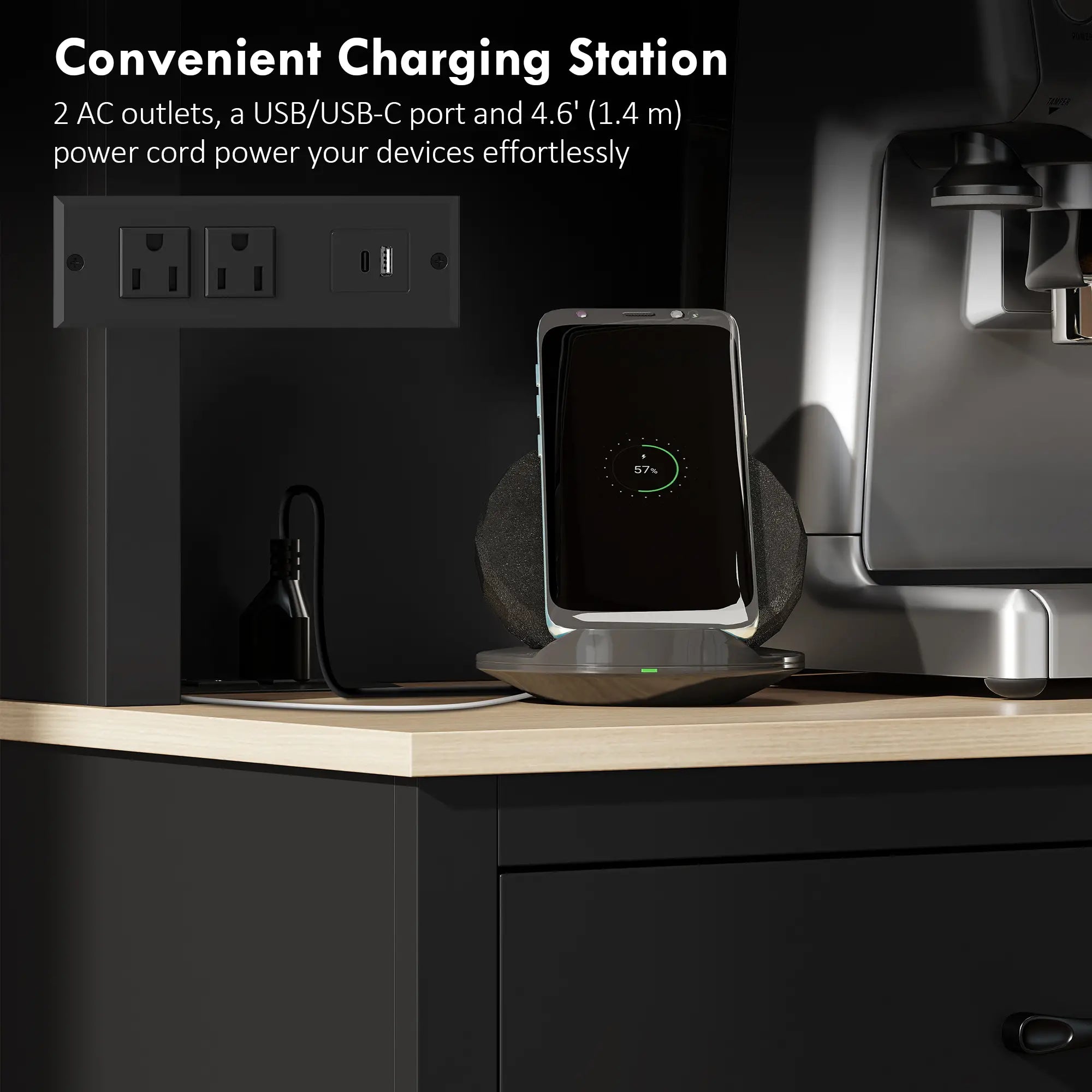 69 Inch Pantry Cabinet with Charging Station, Microwave Stand, Tilt-Out Trash Can, Black Kitchen Pantry Cabinets at Gallery Canada