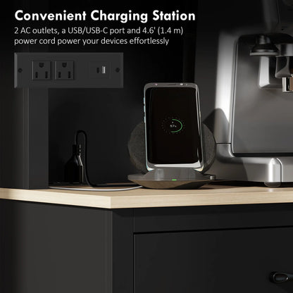 69 Inch Pantry Cabinet with Charging Station, Microwave Stand, Tilt-Out Trash Can, Black Kitchen Pantry Cabinets at Gallery Canada