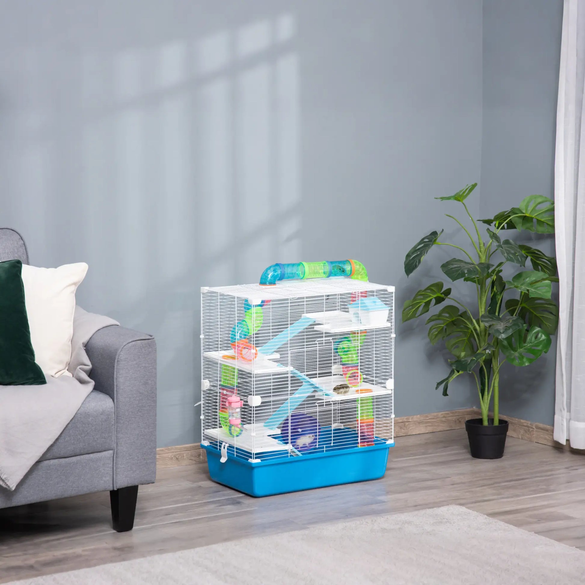 23" Large Hamster Cage, 5-Level with Tunnel Tube, Blue Hamster Cages at Gallery Canada