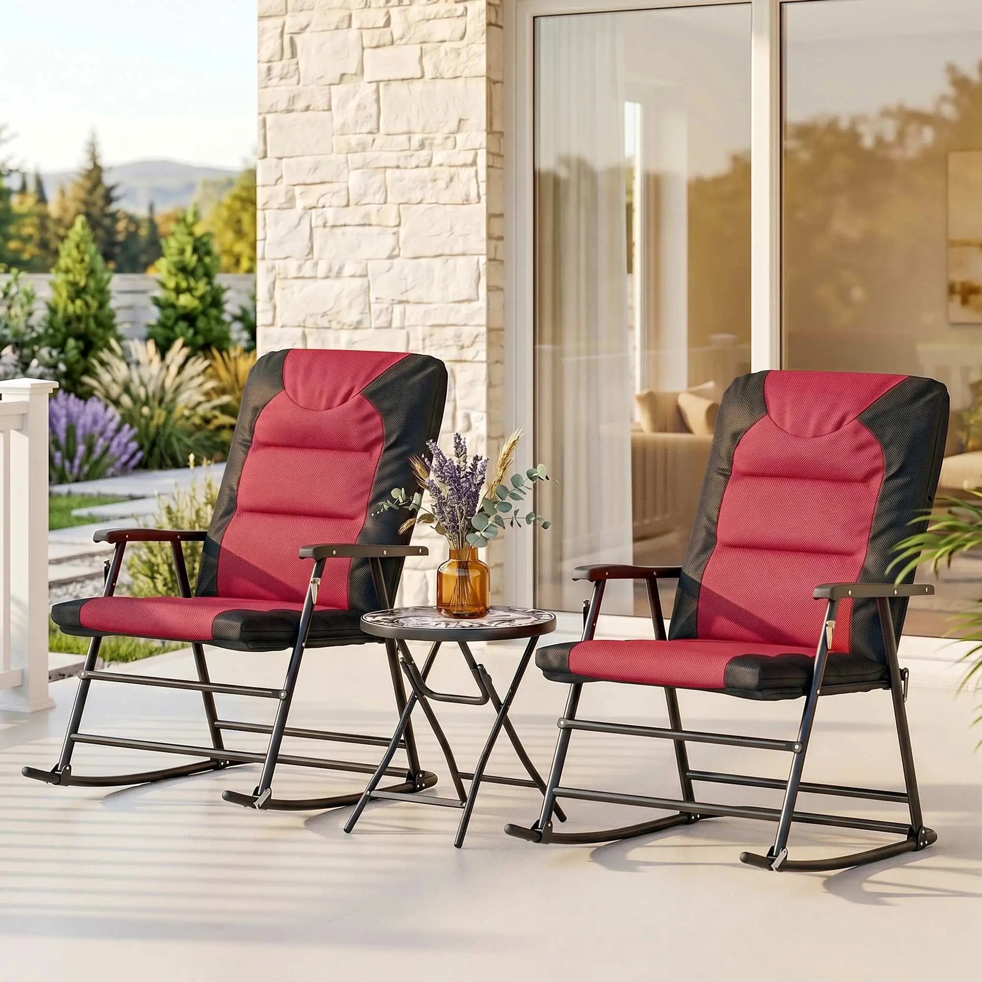 3pc Patio Rocking Chair Set, Foldable, Outdoor, Red Outdoor Rocking Chairs at Gallery Canada