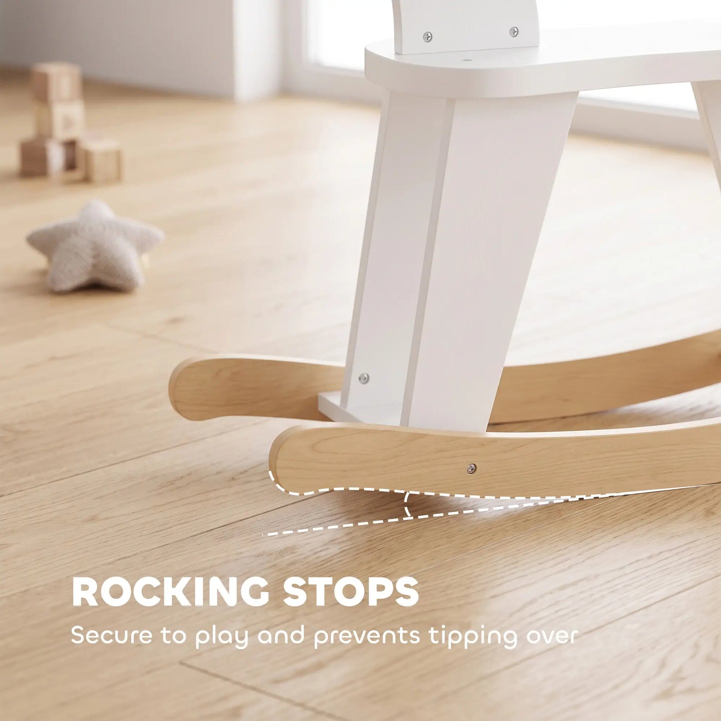 2 in 1 Rocking Horse Ride On, Removable Fence, No-Tip, White Rocking Horses at Gallery Canada