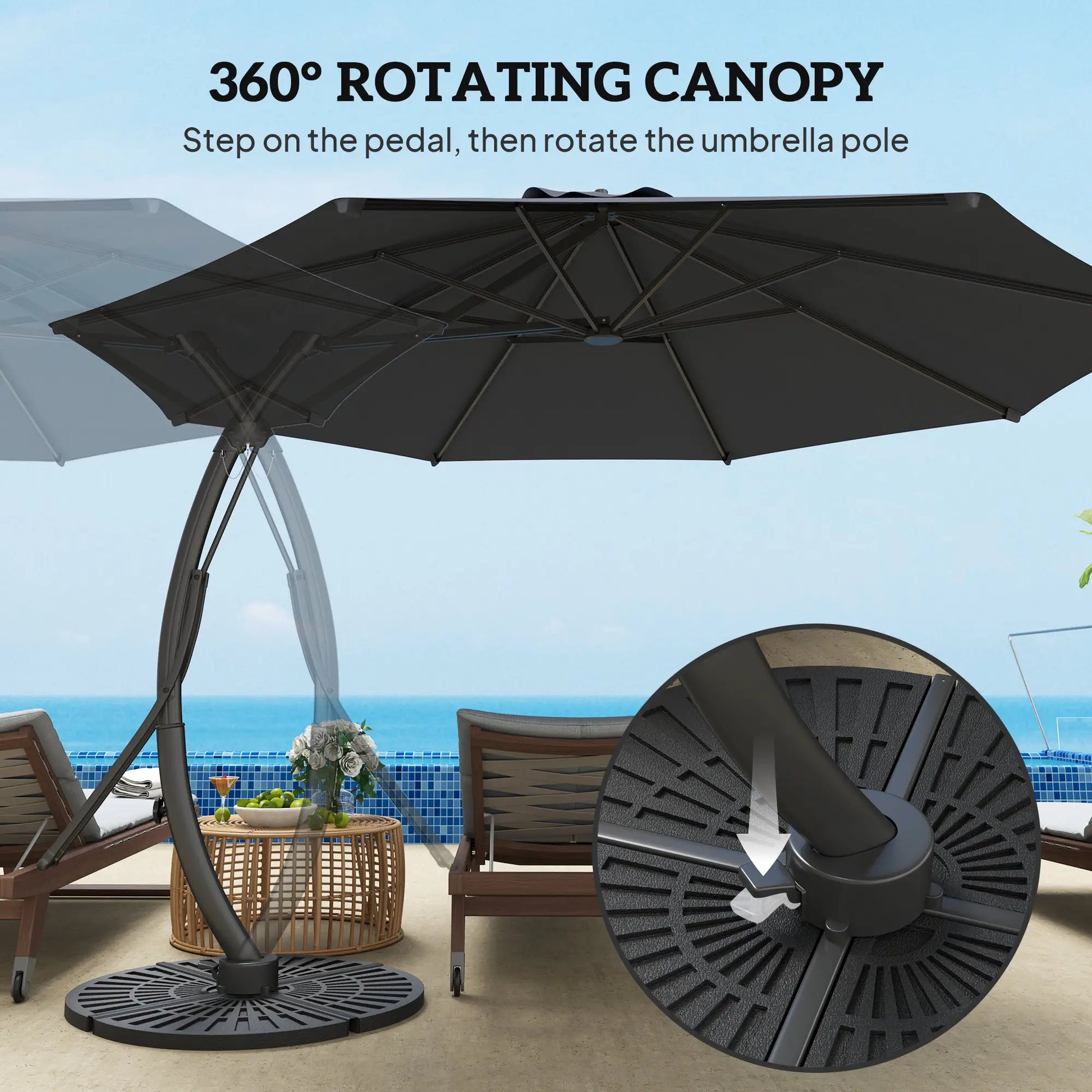 11FT Cantilever Umbrella, 8 Ribs, 360° Rotation, UPF 50+, Grey Patio Umbrellas at Gallery Canada