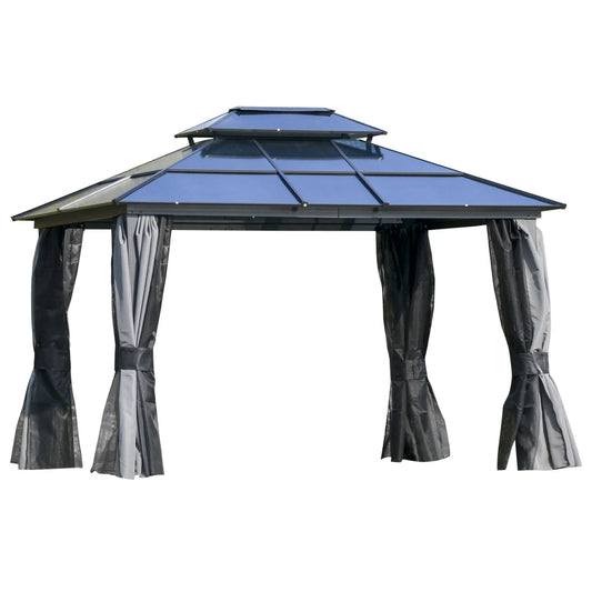 10'x12' Hardtop Aluminum Gazebo, Double Tier Roof, Black & Grey Gazebos Black, Grey at Gallery Canada