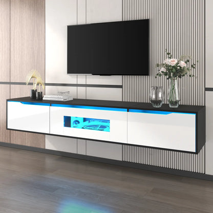TV Stand With LED Lighting, Mounting Options, 71" L x 12" W x 12" H, Black+White TV Stands at Gallery Canada