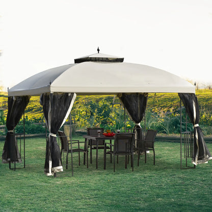 12' x 10' Outdoor Gazebo, Double Tier Roof, Removable Mesh, Beige Gazebos at Gallery Canada