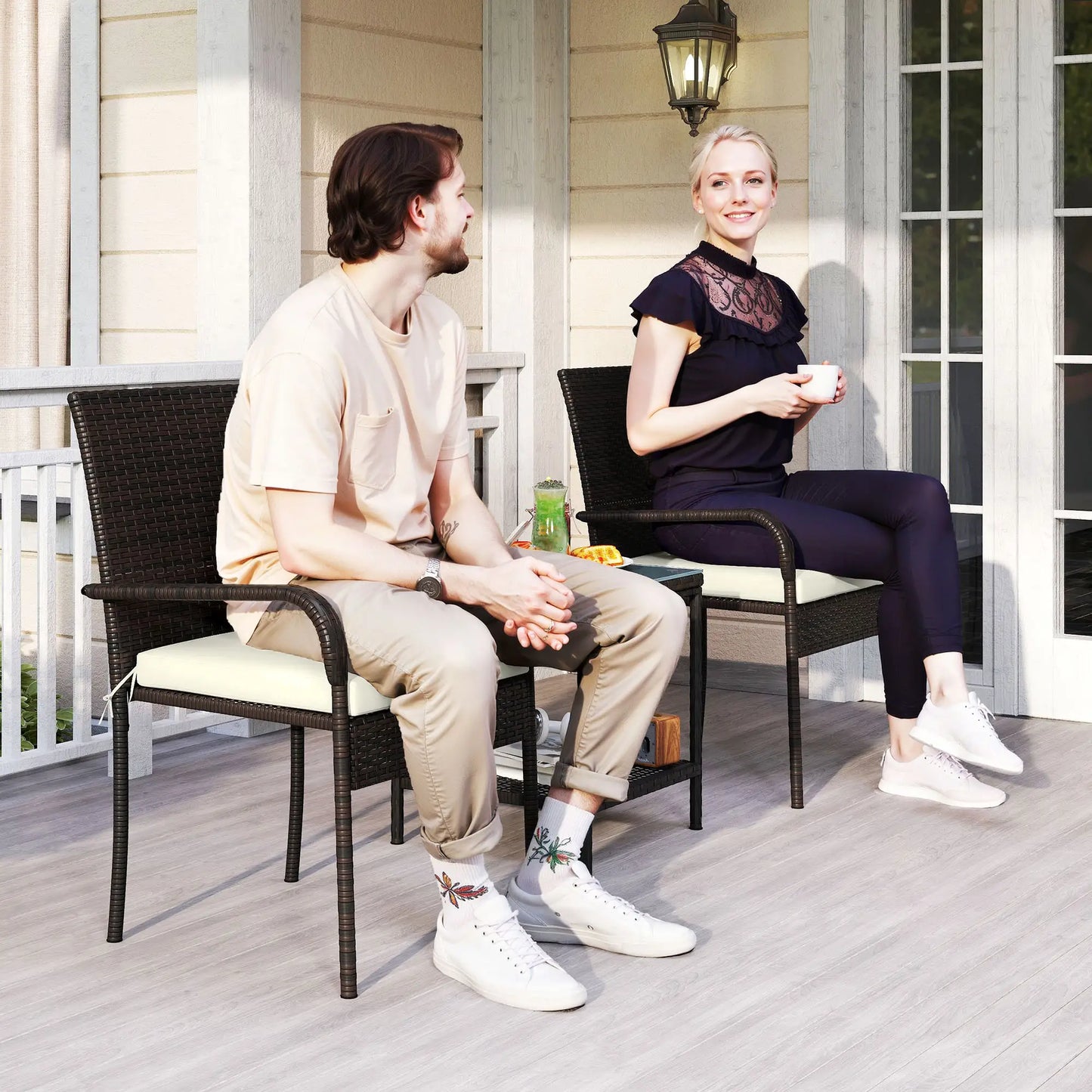 3 Piece Wicker Patio Set, Stackable Chairs, Washable Cushion, Tempered Glass Top, Brown Bistro Sets at Gallery Canada