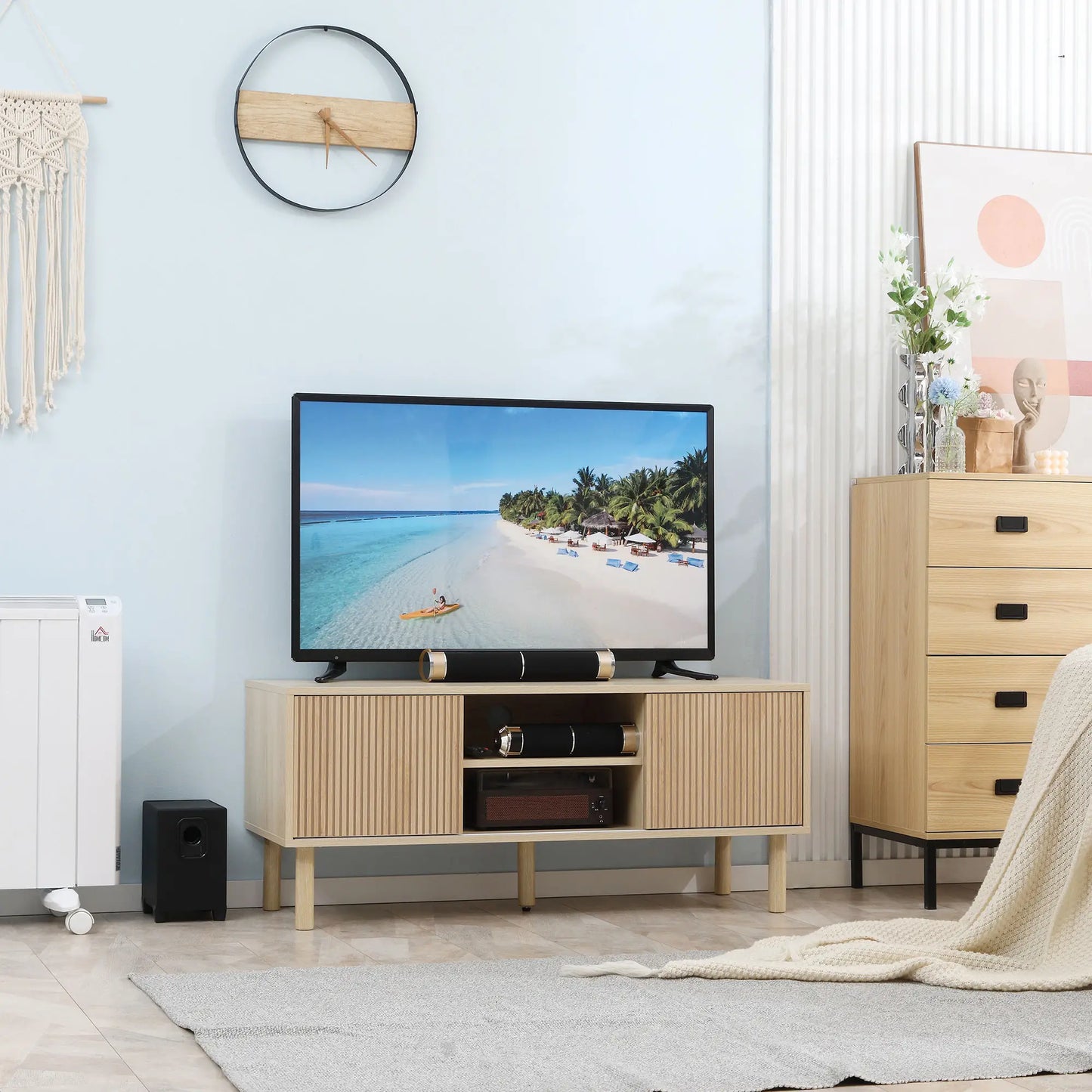 Modern TV Stand for 50" TVs, Cabinet with Storage Shelves, Natural TV Stands at Gallery Canada