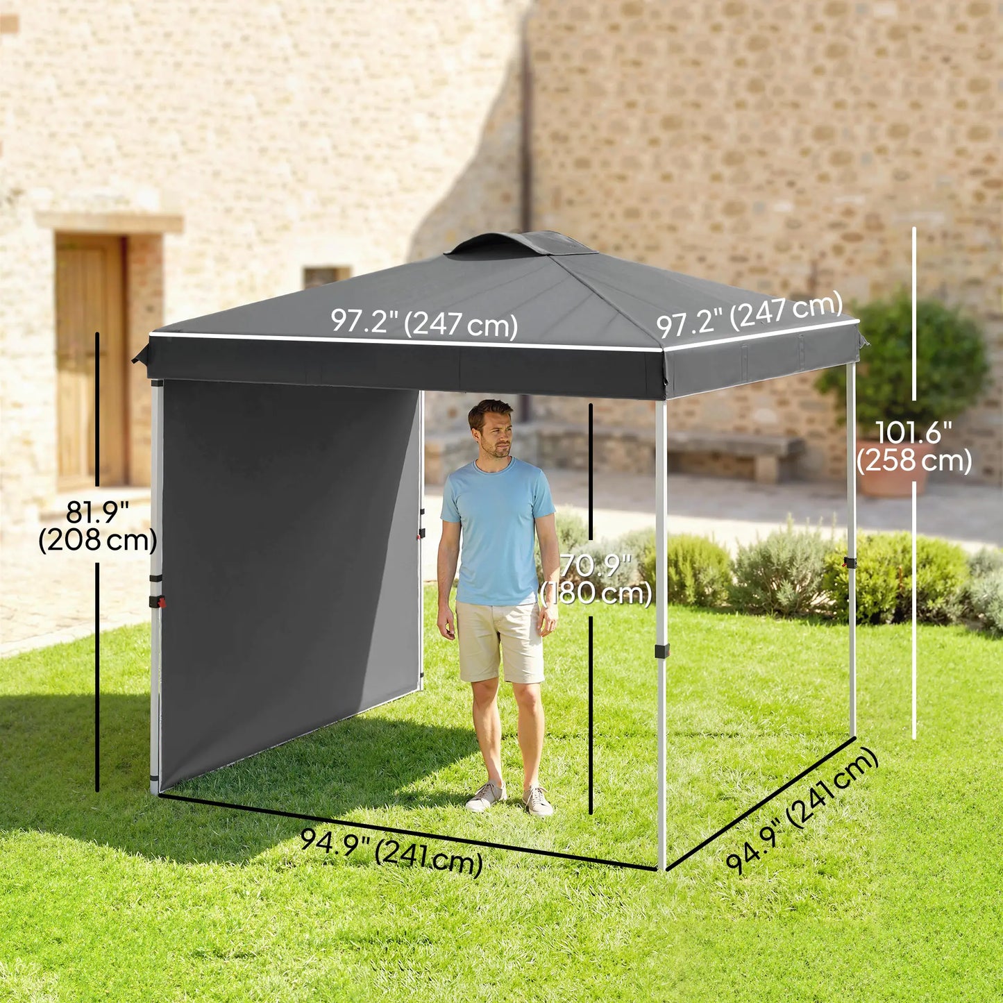 8 x 8 ft Pop Up Canopy, Adjustable Height, Sidewall, Carry Bag, Dark Grey Pop Up Canopies at Gallery Canada