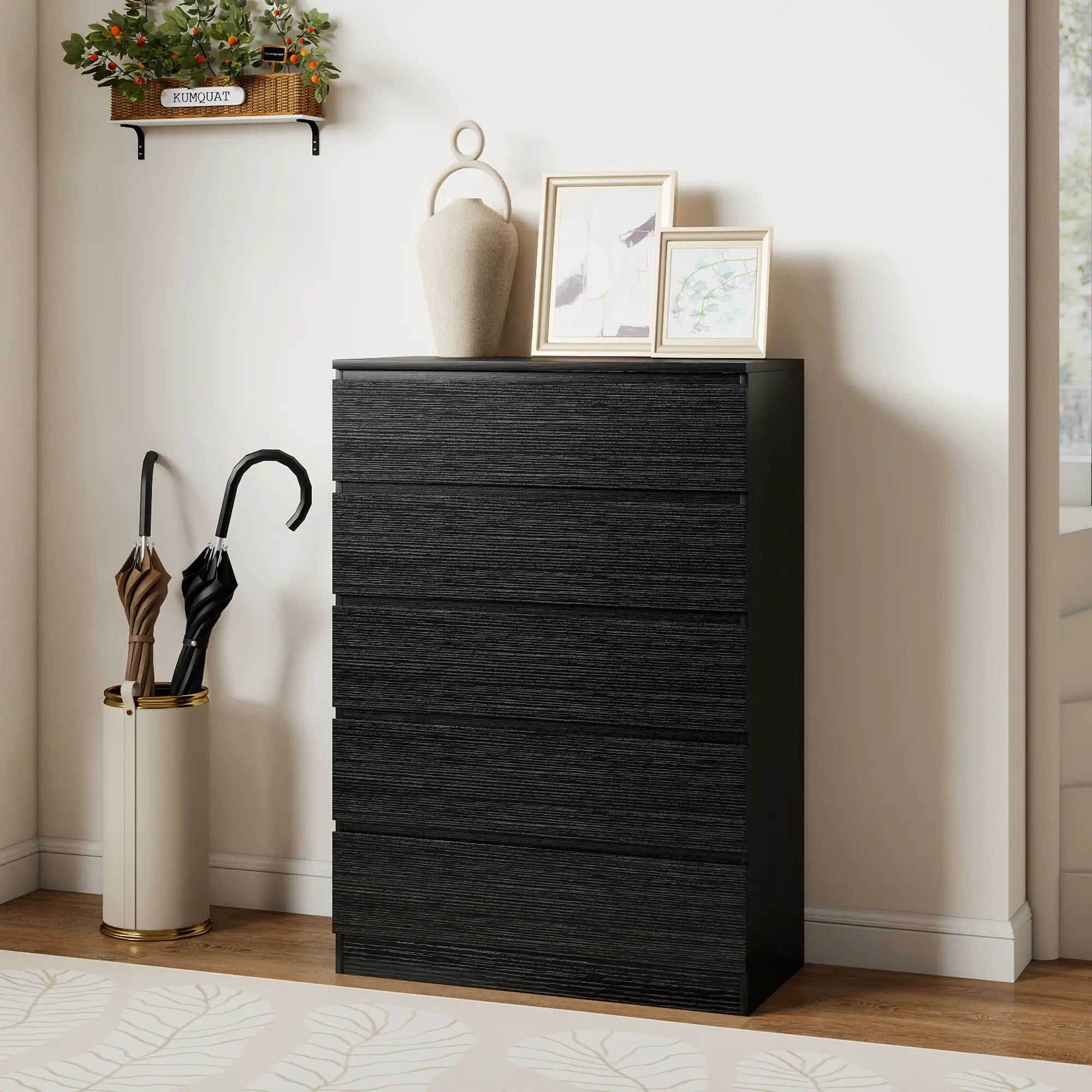 5 Drawer Dresser, Modern Chest for Bedroom, Black Storage Cabinets at Gallery Canada