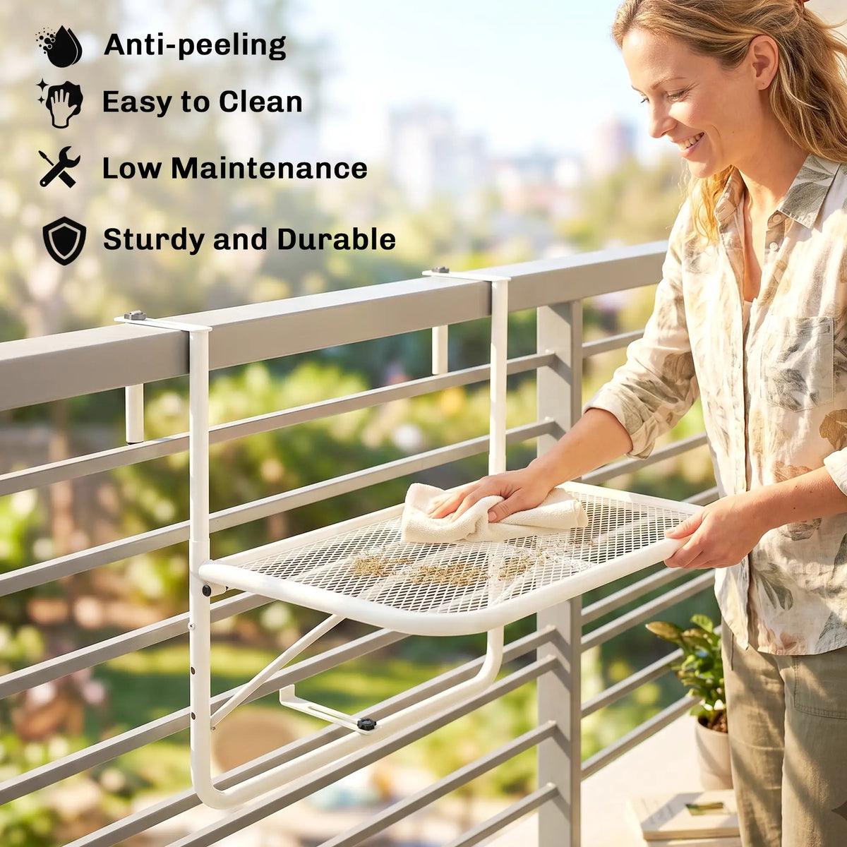Adjustable Balcony Hanging Railing Table, Metal Wall Desk, White