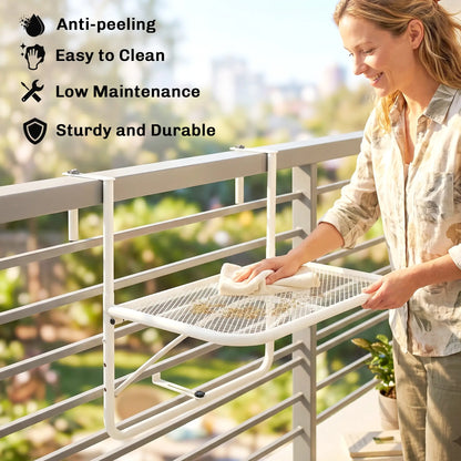 Adjustable Balcony Hanging Railing Table, Metal Wall Desk, White
