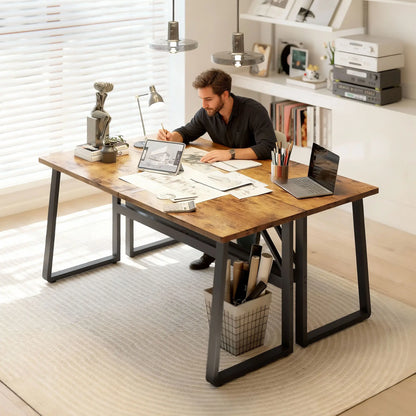 71 Inch Computer Desk, Home Office Study Table, Brown Writing Desks at Gallery Canada