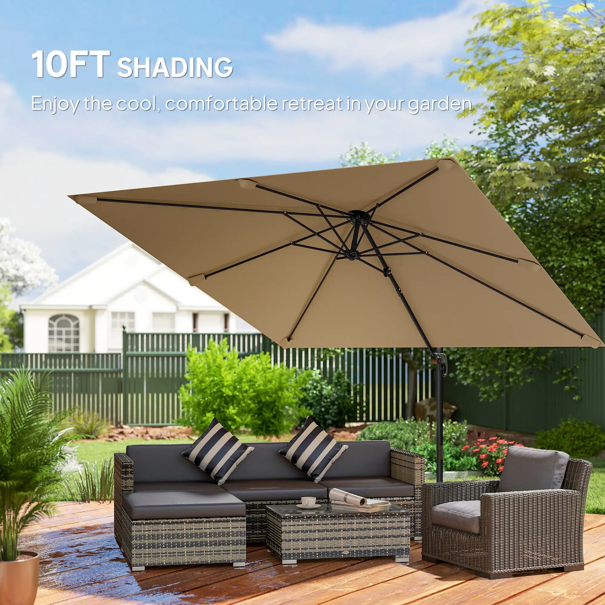 10 FT Cantilever Patio Umbrella, Square, Crank Handle, Cross Base Offset Cantilever Umbrellas at Gallery Canada