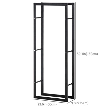Outdoor Firewood Rack, Log Holder with Handles, 220 lbs Capacity, 23.6" x 9.8" x 59.1", Black Firewood Racks at Gallery Canada