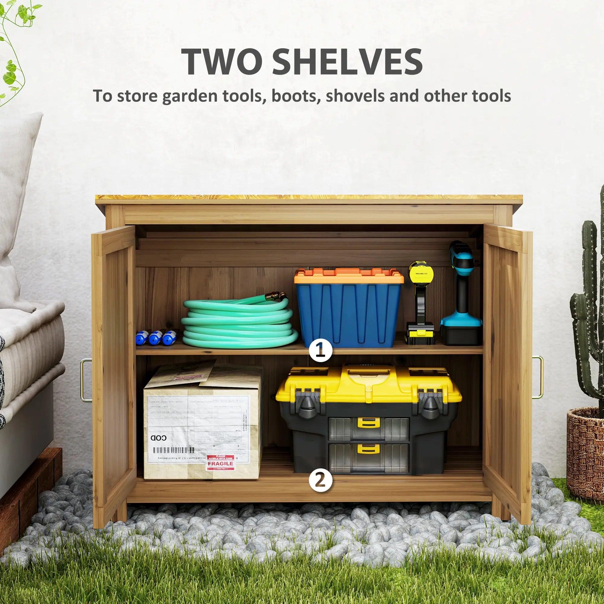 Wooden Garden Shed, Compact Outdoor Storage, 2 Shelves, 2 Doors, 43