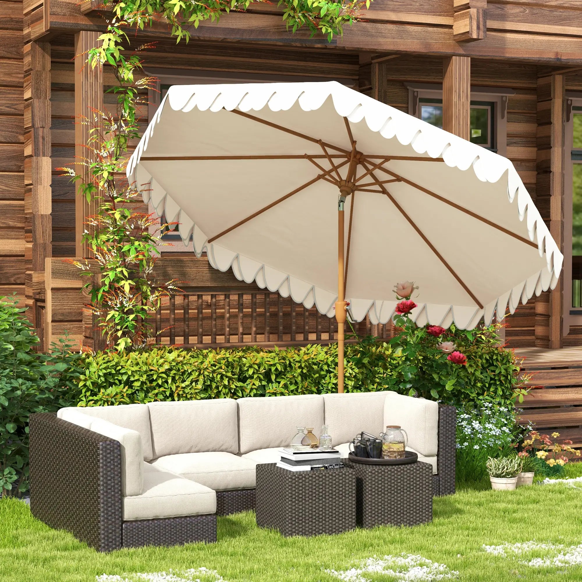9 ft Outdoor Patio Umbrella, Push Button Tilt Crank, Cream White Sun Umbrellas at Gallery Canada