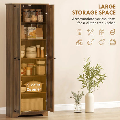 67" Farmhouse Pantry Cabinet, 2 Doors, Adjustable Shelves, Wood Grain, Brown Kitchen Pantry Cabinets at Gallery Canada
