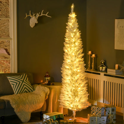 7' Pre Lit Artificial Pencil Christmas Tree, Warm White LED Lights, White Pencil Christmas Trees at Gallery Canada