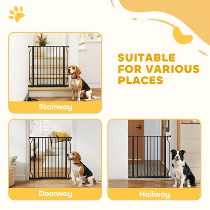 30"-34" Easy Install Pet Gate With Door, Double Lock, Extra Wide, Black Houses, Kennels & Pens at Gallery Canada