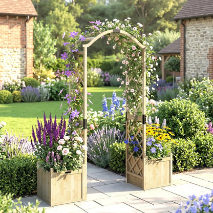 Wooden Garden Arch With 2 Planter Boxes, Arch Trellis, Natural Wood Garden Arches at Gallery Canada