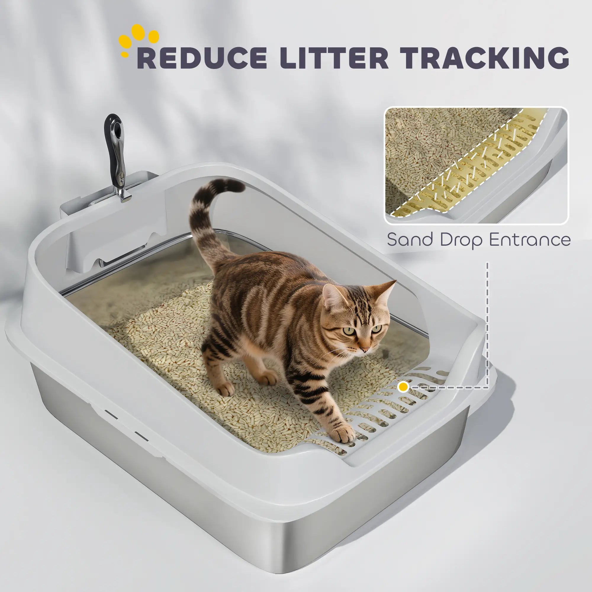 Stainless Steel Cat Litter Box, Metal Scoop, Anti Leakage, 24