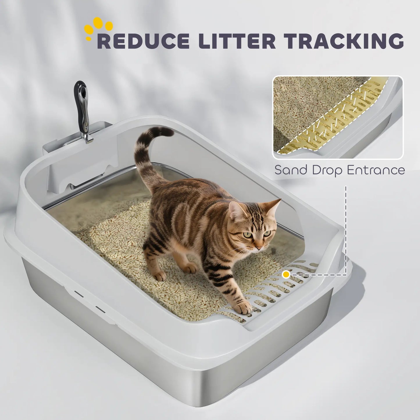 Stainless Steel Cat Litter Box, Metal Scoop, Anti Leakage, 24" x 16" x 12", Grey Cat Litter Box Enclosures at Gallery Canada