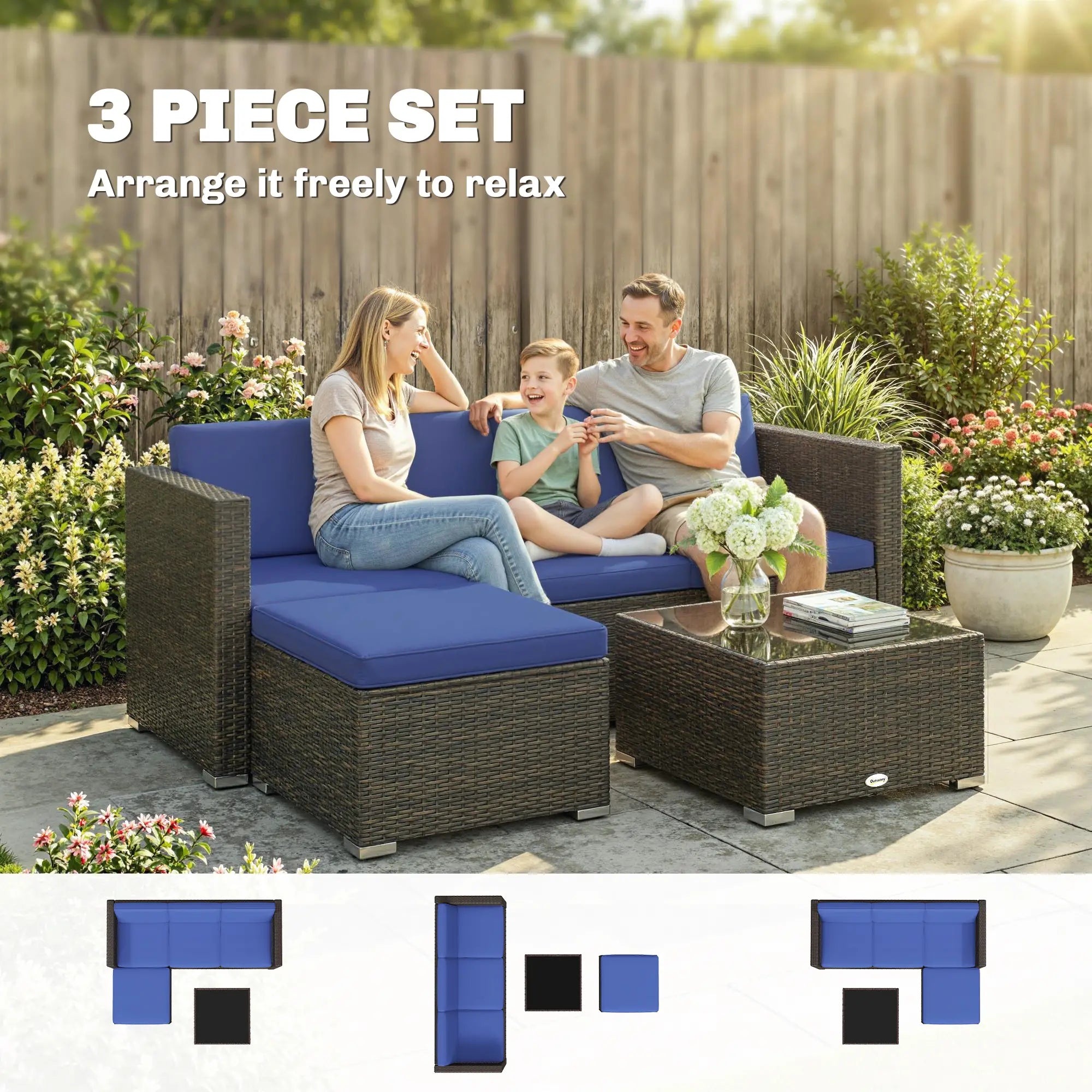 Patio Furniture Set, 3 Pieces, PE Rattan Wicker, Glass Top Table Patio Furniture Sets at Gallery Canada