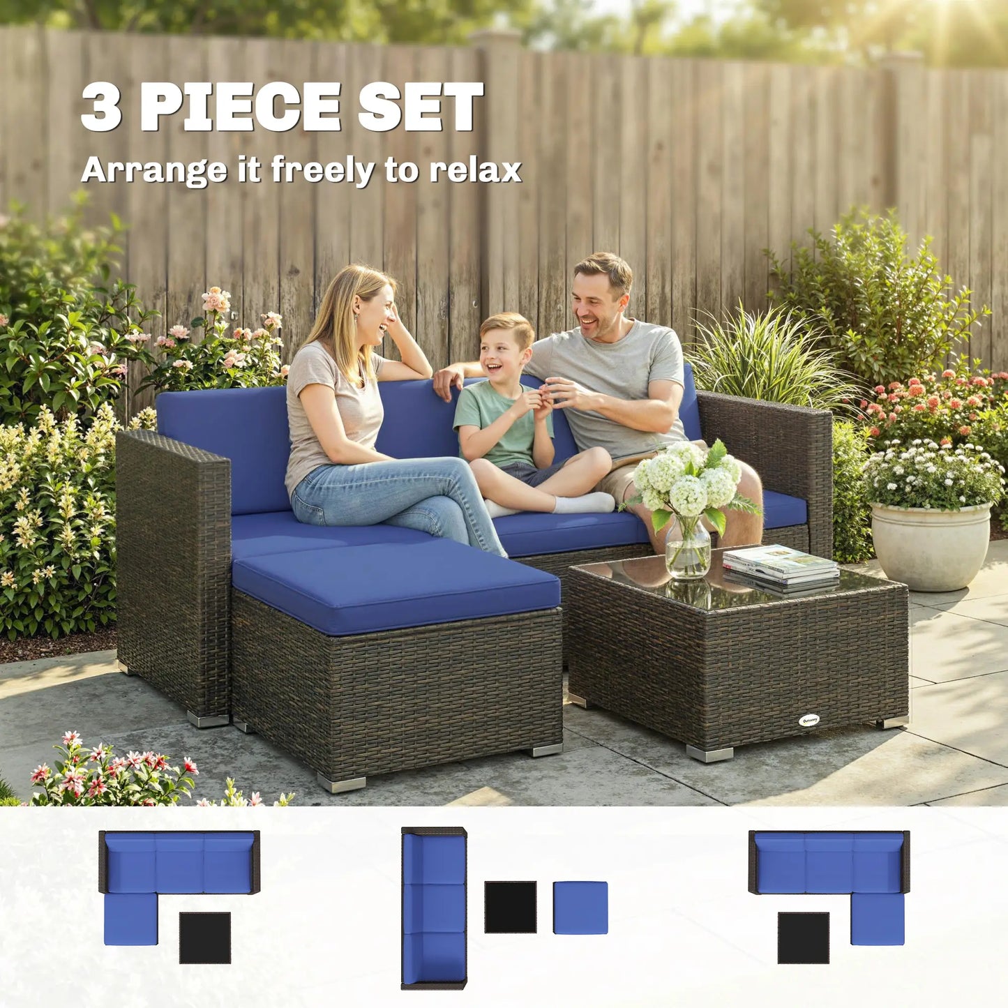 Patio Furniture Set, 3 Pieces, PE Rattan Wicker, Glass Top Table Patio Furniture Sets at Gallery Canada