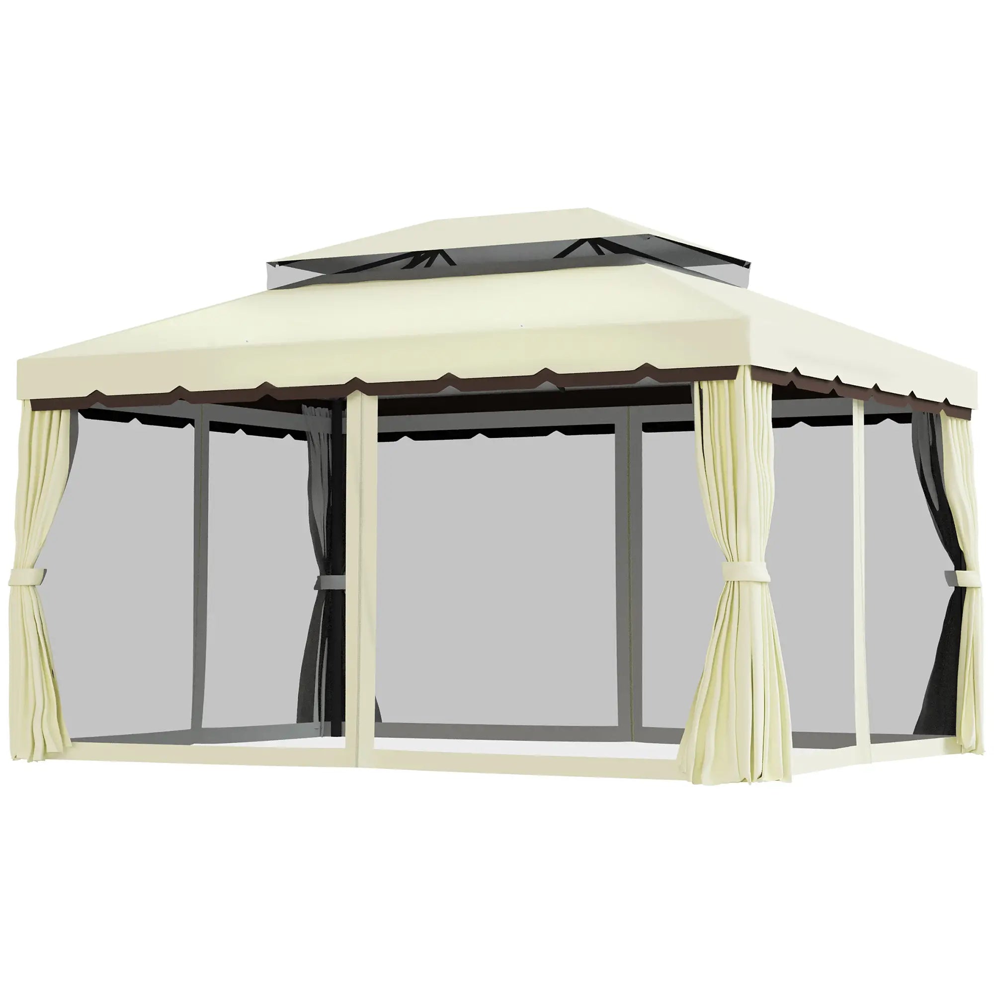 10'x13' Aluminum Gazebo, Double Tier, Netting, Curtains, White Gazebos at Gallery Canada