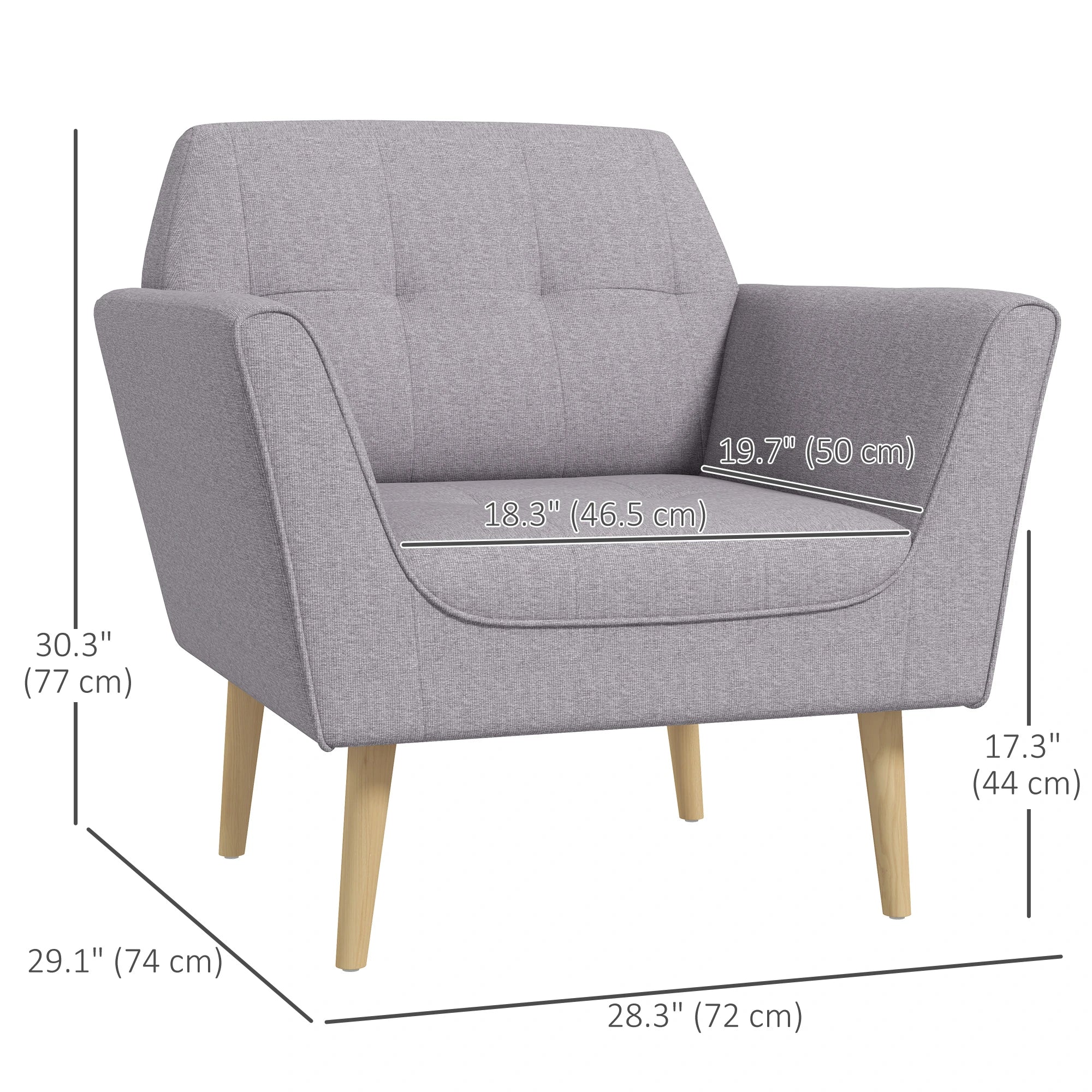 Upholstered Armchair, Modern Tufted Accent Chair, Rubber Wood Legs, Grey Accent Chairs at Gallery Canada