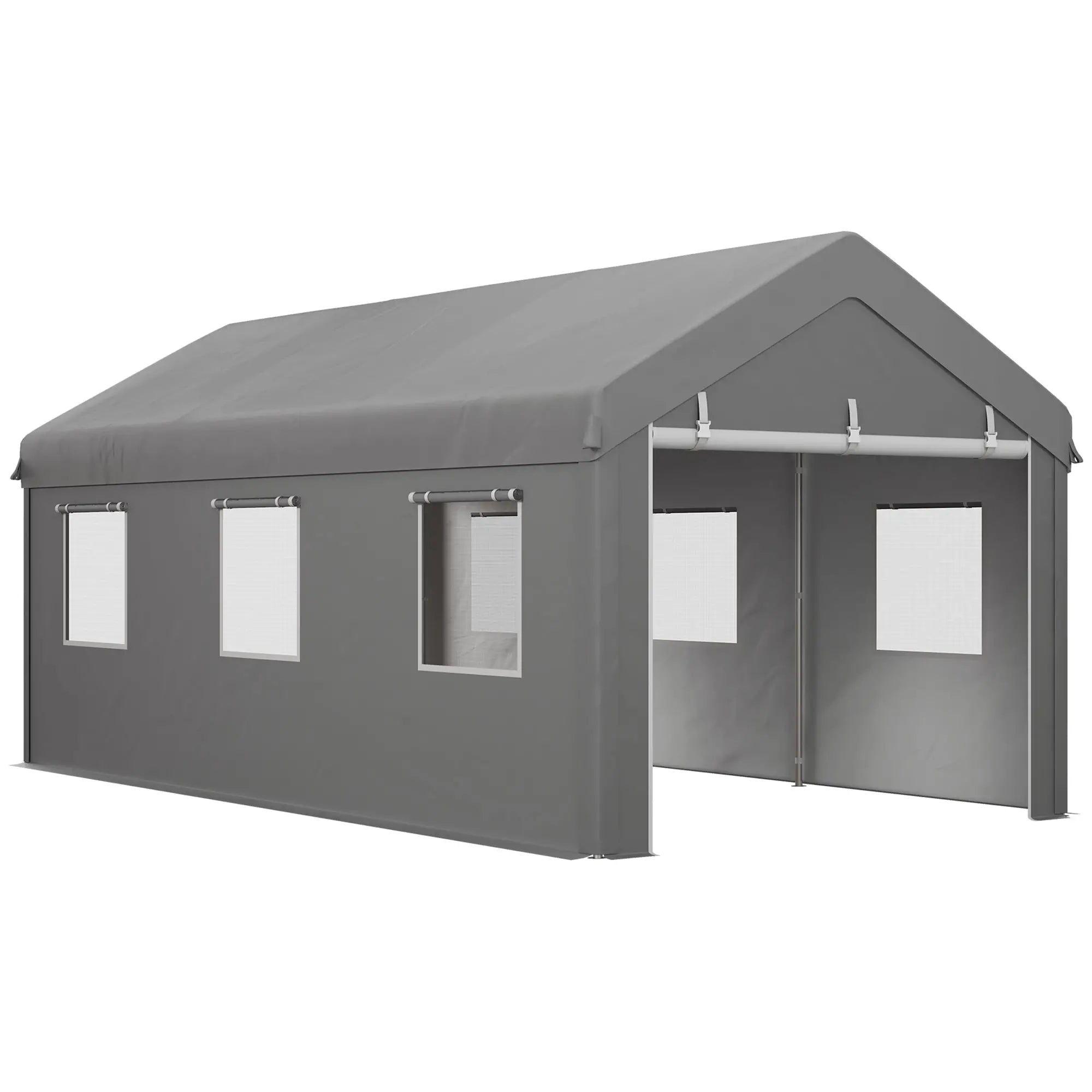 10' x 20' Heavy Duty Carport, Portable Garage, 6 Mesh Windows, 2 Doors, Grey Car Shelters at Gallery Canada