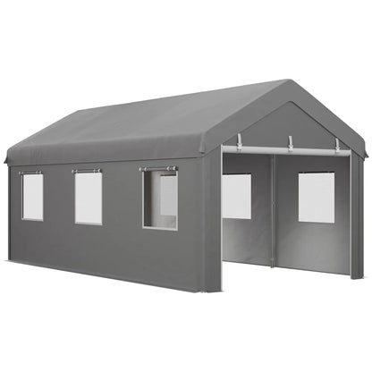 10' x 20' Heavy Duty Carport, Portable Garage, 6 Mesh Windows, 2 Doors, Grey Car Shelters at Gallery Canada