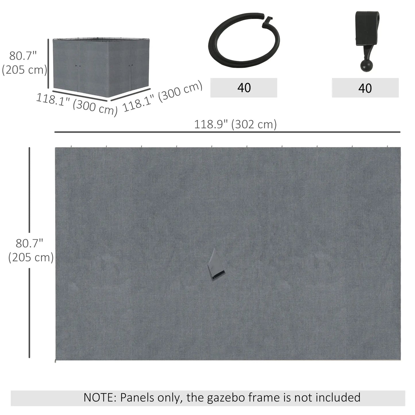 10x10 FT Gazebo Replacement Curtains, 4 Panels Sidewall, Slate Grey Gazebo Sidewalls at Gallery Canada
