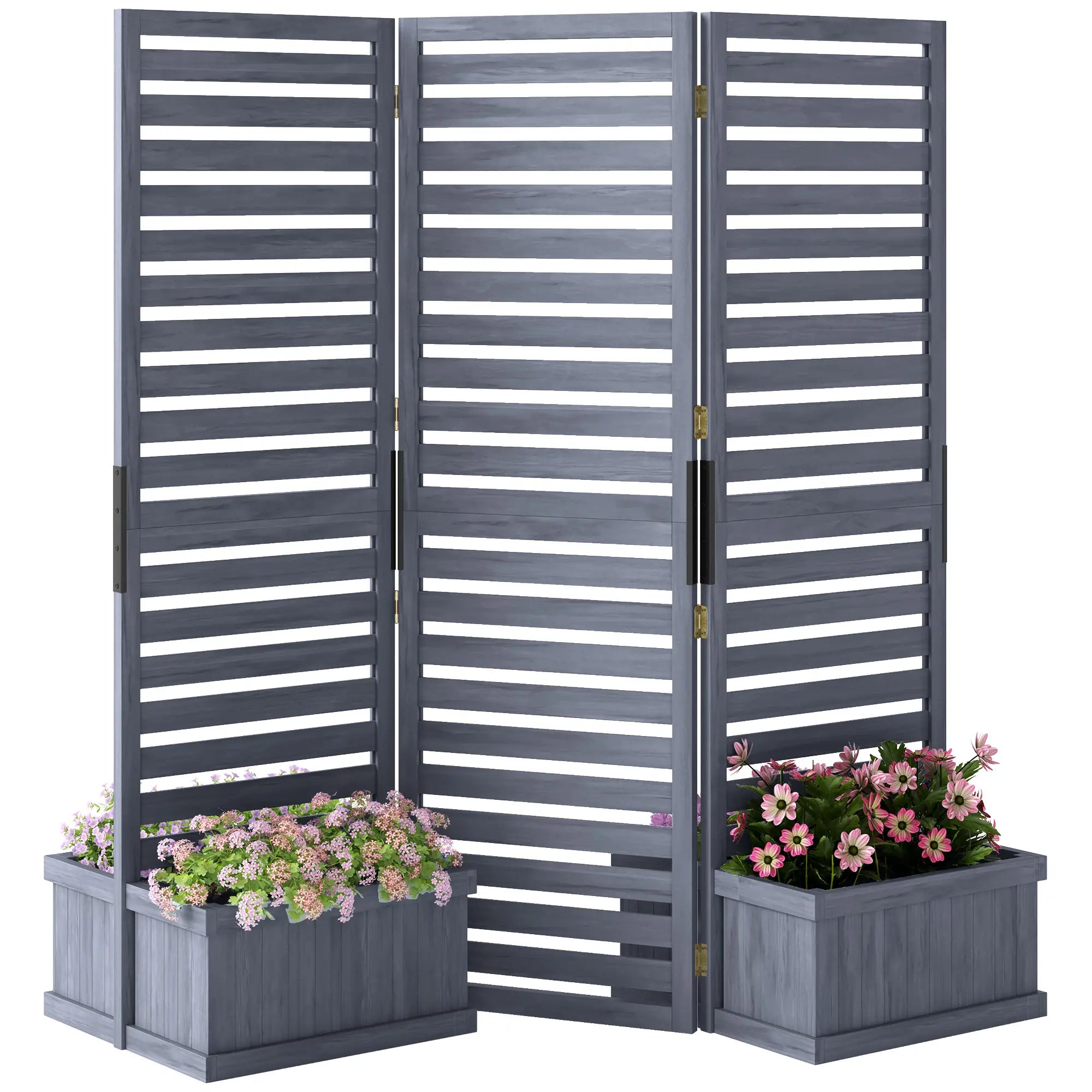 Outdoor Privacy Screen, Wood Panel with 4 Planter Boxes, Raised Bed, 3 Panels, Drainage Holes Side Awnings at Gallery Canada