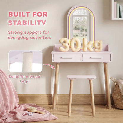 Kids Vanity Set with Stool, LED Mirror, Pink Kids Bedroom Furniture at Gallery Canada