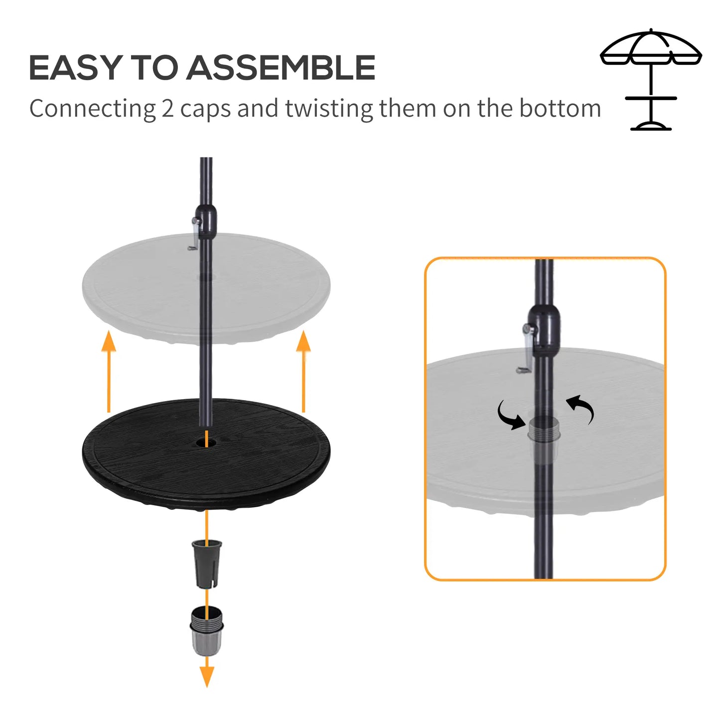 19.7" Round Patio Umbrella Table Tray, for Pool, Beach, Garden, Black Patio Umbrellas at Gallery Canada