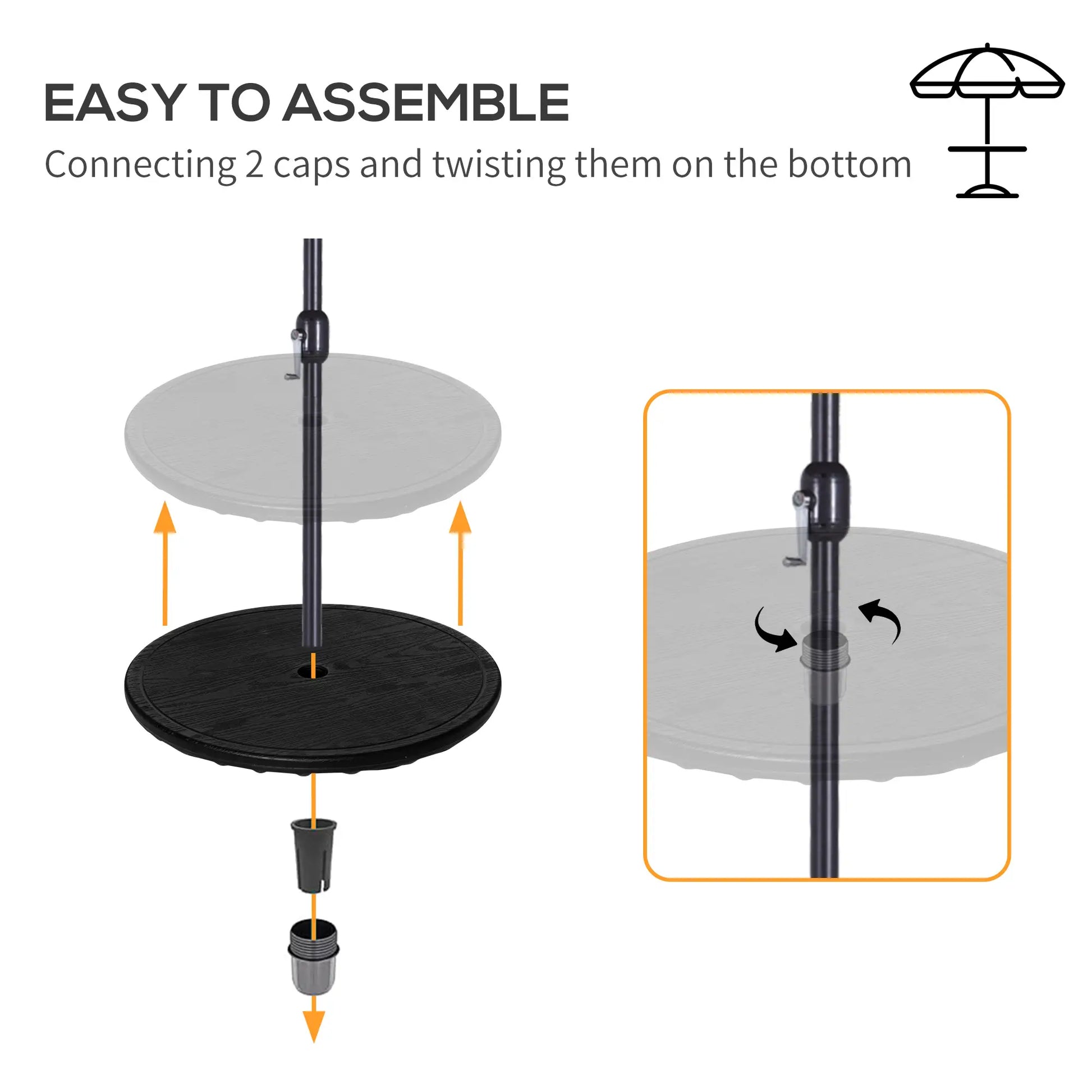 19.7" Round Patio Umbrella Table Tray, for Pool, Beach, Garden, Black Patio Umbrellas at Gallery Canada