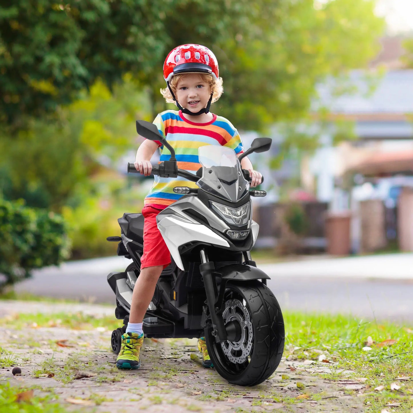 12V Ride on Motorbike for Kids, with Headlights Music Training Wheels, White Electric Motorcycles at Gallery Canada