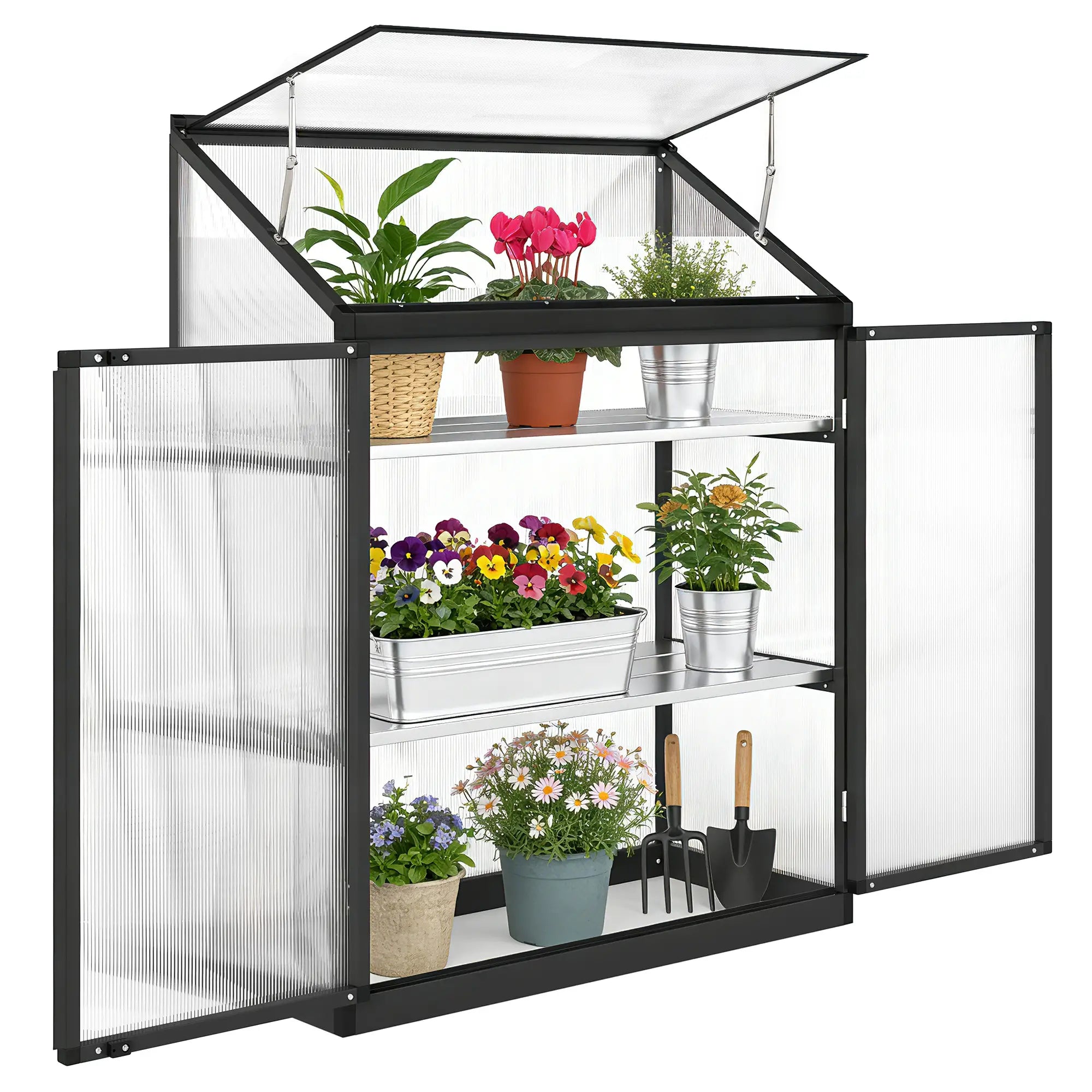 Polycarbonate Greenhouse With 2-Tier Shelves, Black Cold Frame Greenhouses at Gallery Canada