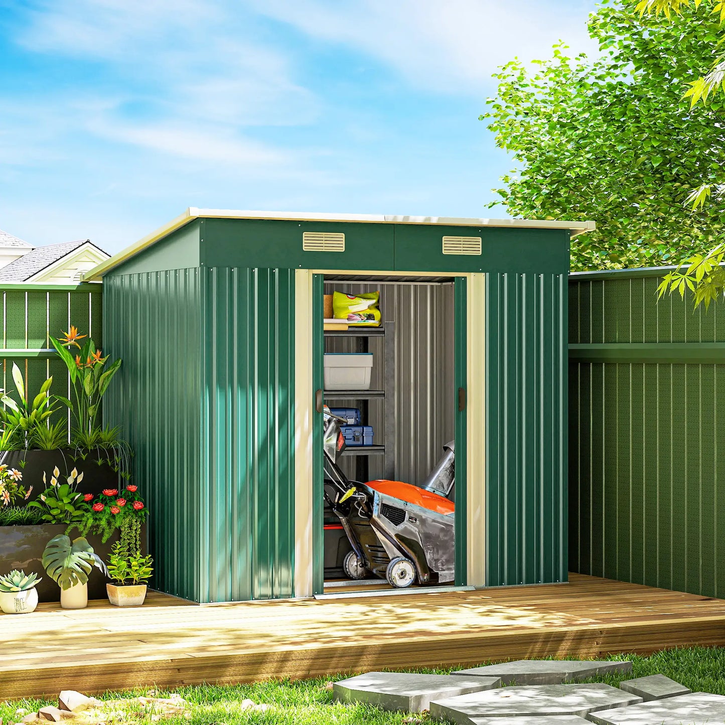 7'x 4' Metal Patio Storage Shed, Garden Tool Utility, Green Sheds at Gallery Canada