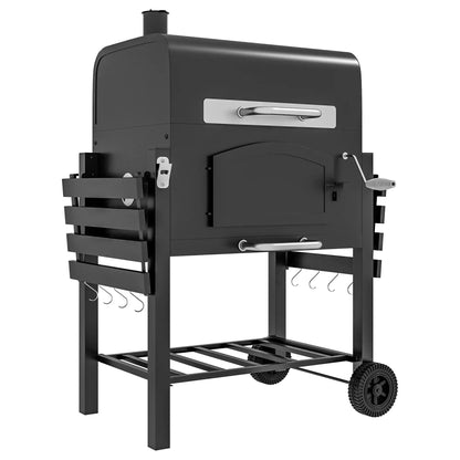 Charcoal Smoker, Adjustable Height, Folding Shelves, Thermometer, Wheels, Black Charcoal BBQ Grils Black at Gallery Canada
