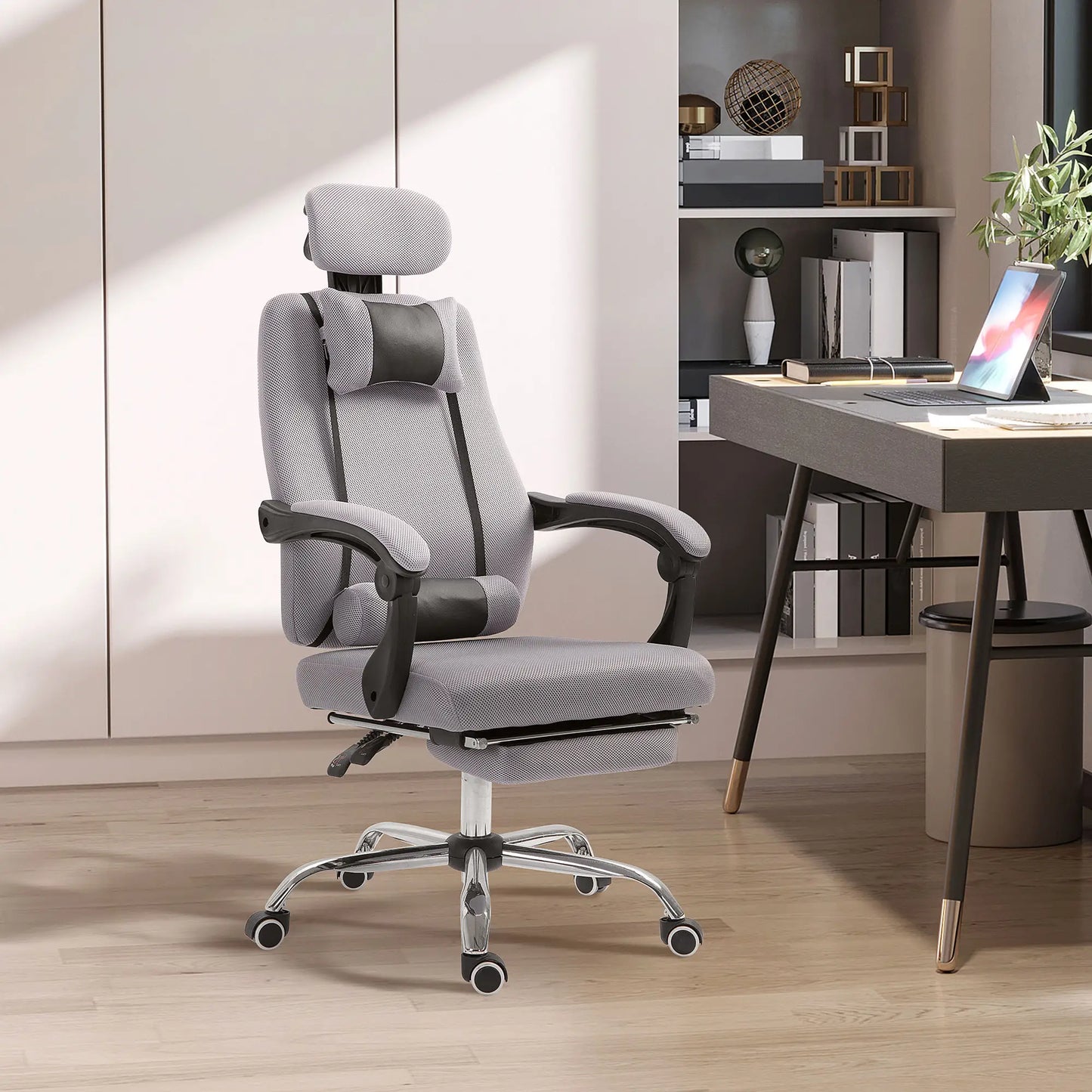 Ergonomic High Back Office Chair, Footrest, Lumbar Support, Grey Executive & Manager Chairs at Gallery Canada