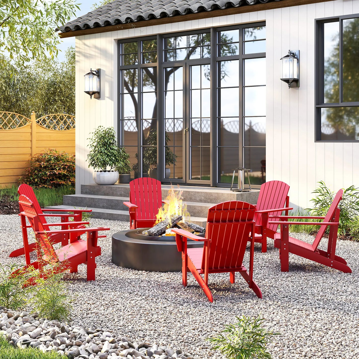 Classic Adirondack Chair, Garden Deck Chair with Cup Holder, Red Patio Chairs at Gallery Canada