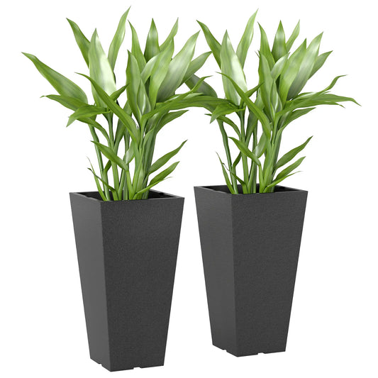 23" Tall Planters Set Of 2, Indoor Outdoor Stackable, Black Marble Finish, Black Planter Set Black at Gallery Canada