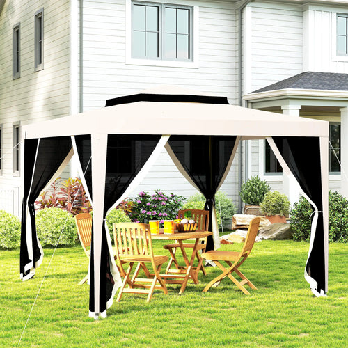 10' x 10' Outdoor Canopy Tent, Mesh Netting, Double Tier Roof, Cream White