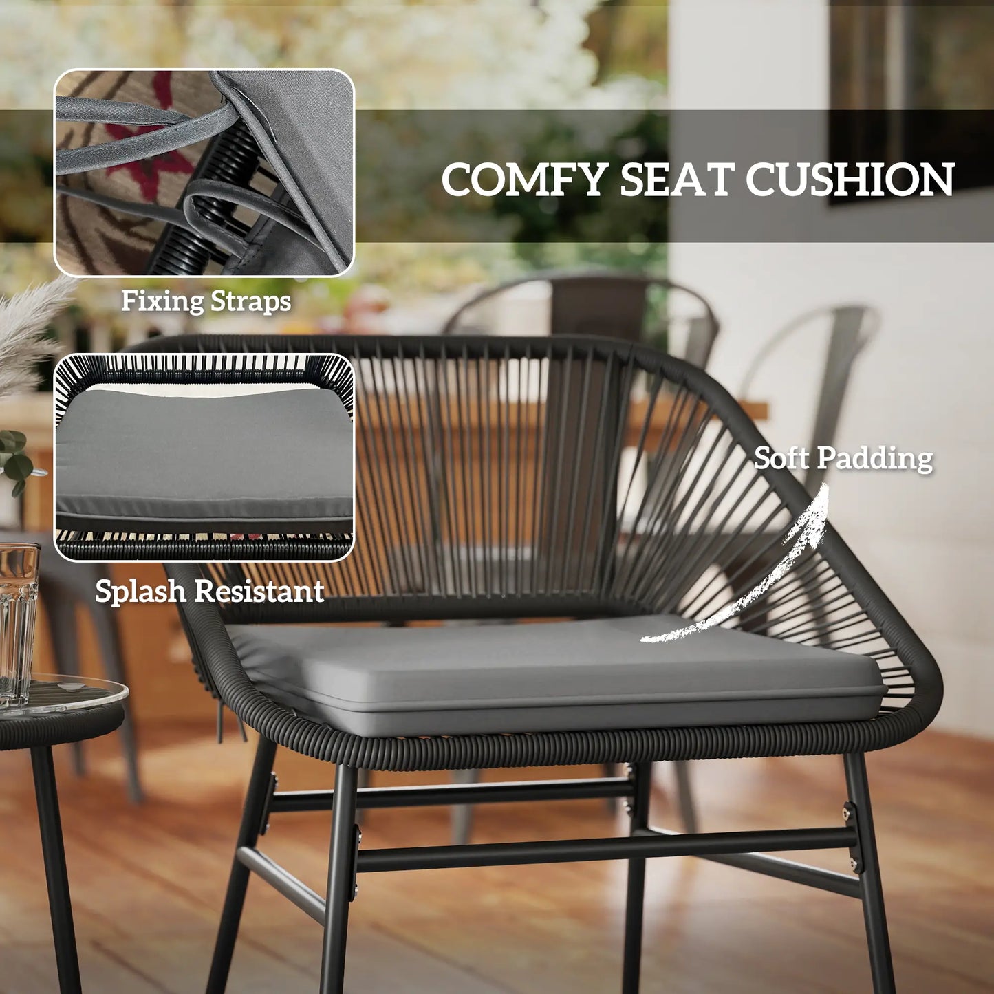 3 Piece Bistro Set, Wicker Patio Furniture, Glass Top Table, Black Bistro Sets at Gallery Canada